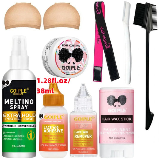Lace Wig Bonding Spray Melting Spray and Glue for Wigs Bonding Liquid Remover Hair Styling Wax Flyaway Edge Control Gel Wax Kit